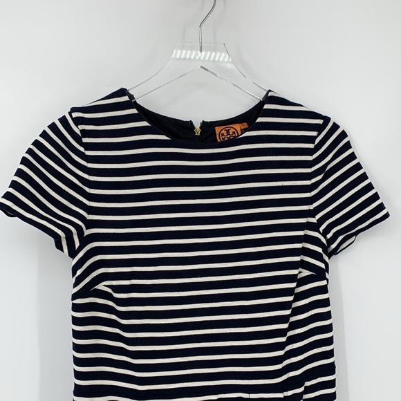 Tory Burch Kamila stripe shift dress cotton navy blue white nautical knit Medium - Picture 2 of 6